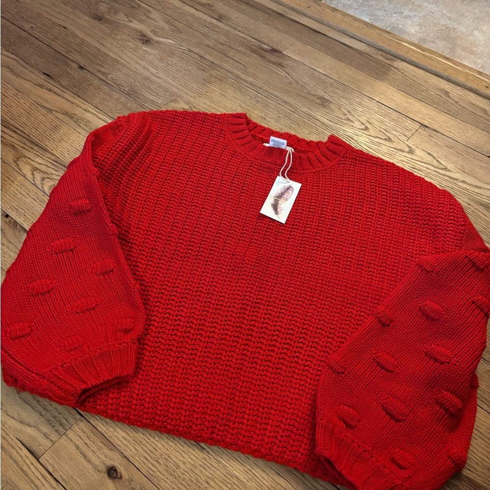 Jessica Simpson Red Chunky Knit Crewneck Sweater